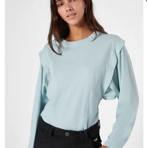 NWOT JOIE Grey Mist Lancer Cotton Long Sleeve Ruffle Detail Relaxed Fit Top XS